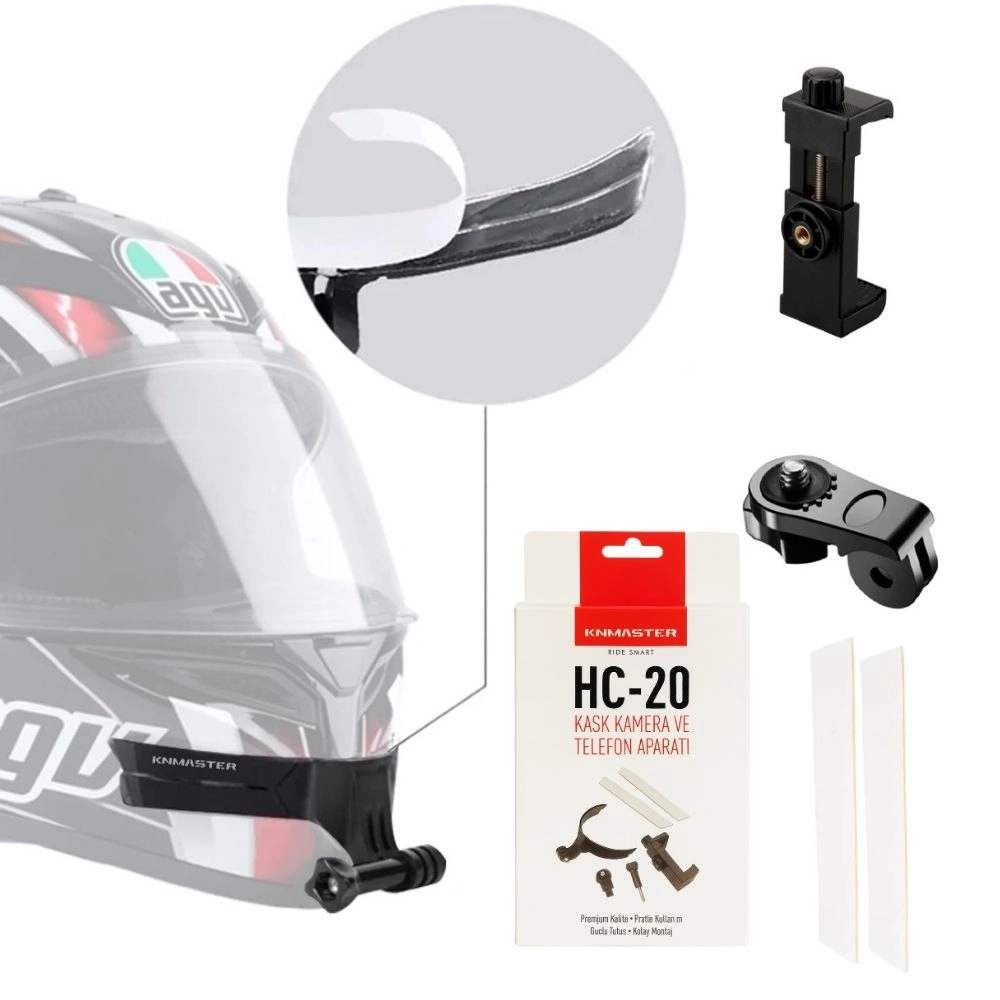 resimler/genel/Knmaster HC-20 Motosiklet Kask Çene Yapıştırıcılı Telefon Ve Aksiyon Kamera Tutucu Full Set 
