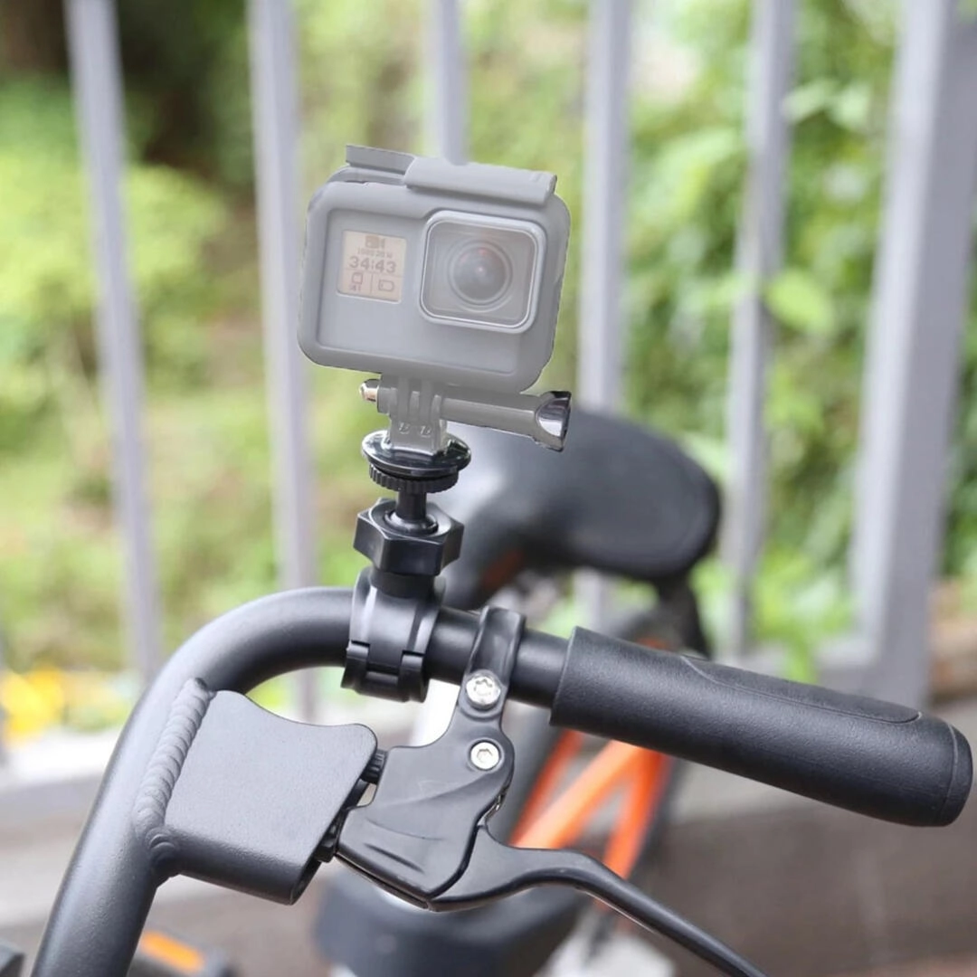 resimler/genel/Tüm Aksiyon Kameralara Uyumlu Gidon Aparatı + Tripod Adaptörü 